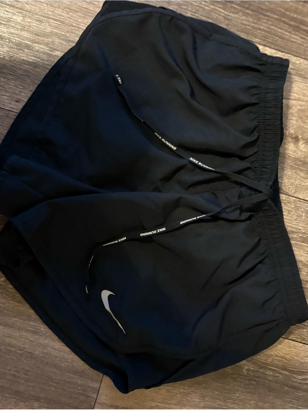 Nike Black Athletic Running Shorts with White Swoosh